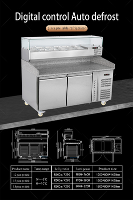 1.8M Salate Tavolo da lavoro 3 porte sotto banco Pizza frigorifero Tavolo di preparazione con display superiore
