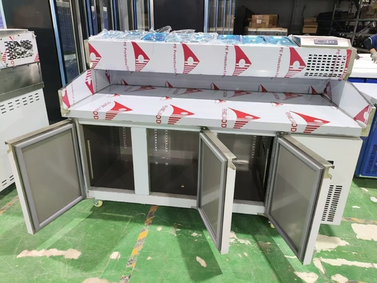 1.8M Salate Tavolo da lavoro 3 porte sotto banco Pizza frigorifero Tavolo di preparazione con display superiore