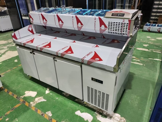 1.8M Salate Tavolo da lavoro 3 porte sotto banco Pizza frigorifero Tavolo di preparazione con display superiore