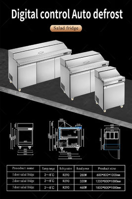 Tavolo da tavolo per insalate di tipo americano Sandwich commerciale / frigorifero per insalate attrezzature da cucina in acciaio inossidabile