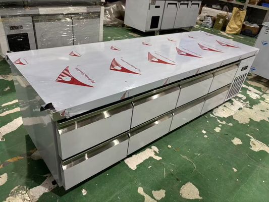 Tavolo da banco commerciale a 8 cassetti Sotto banco Cucina Banco di lavoro Frigorifero