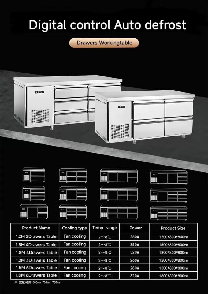 6 cassetti tavolo da tavolo in acciaio inossidabile commercio cassetti frigorifero banco di lavoro 3